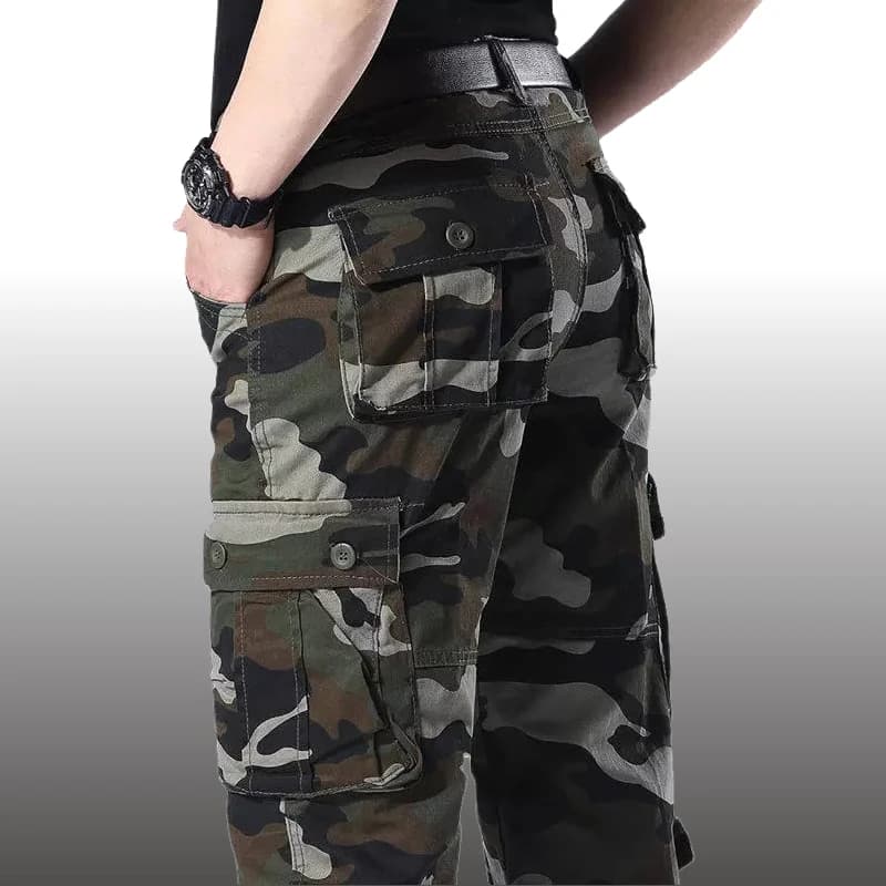 Pantalon cargo militaire homme pêche - Tissu coton multi-poches pour activités extérieures