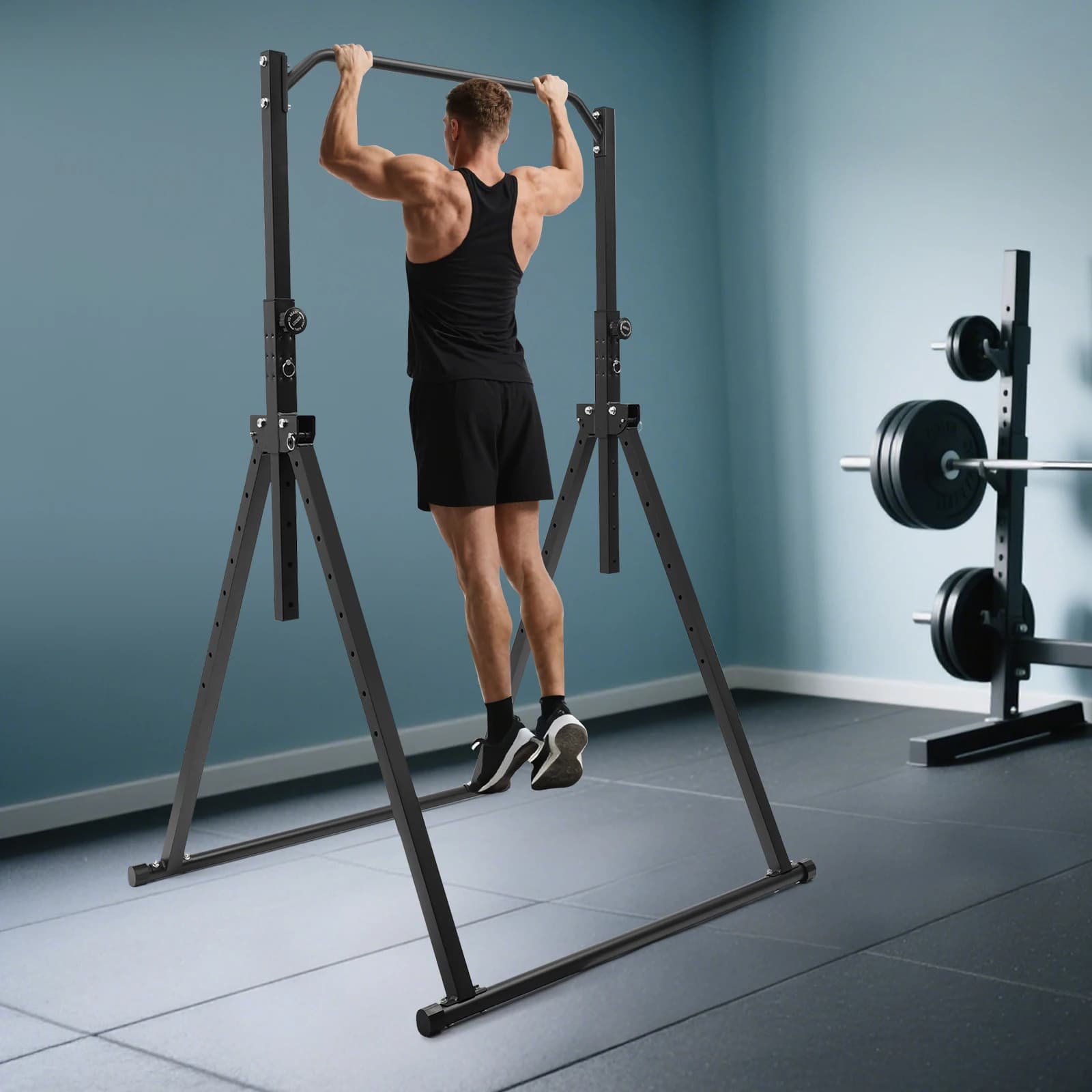 Barre horizontale pliable noire murale - Poignées anti-dérapage et ergonomique pour pêche sportive