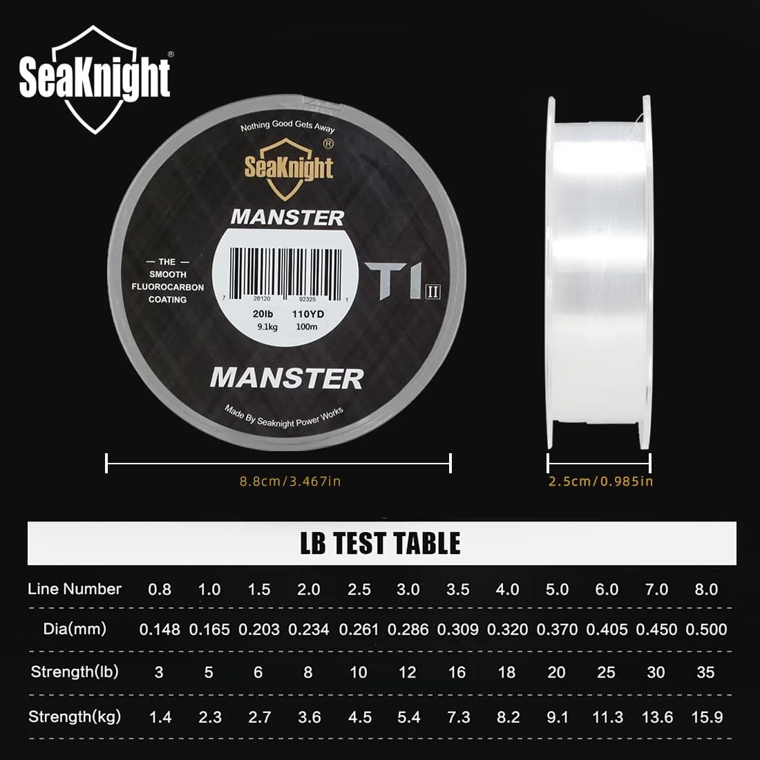Ligne de pêche fluorocarbone MANSTER T1 II SeaKnight, gainage double couche 100m, forte densité 3-35LB