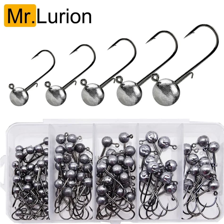 Lot de 100 têtes plombées jig shank round ball 1g à 3g hameçon acier haute teneur