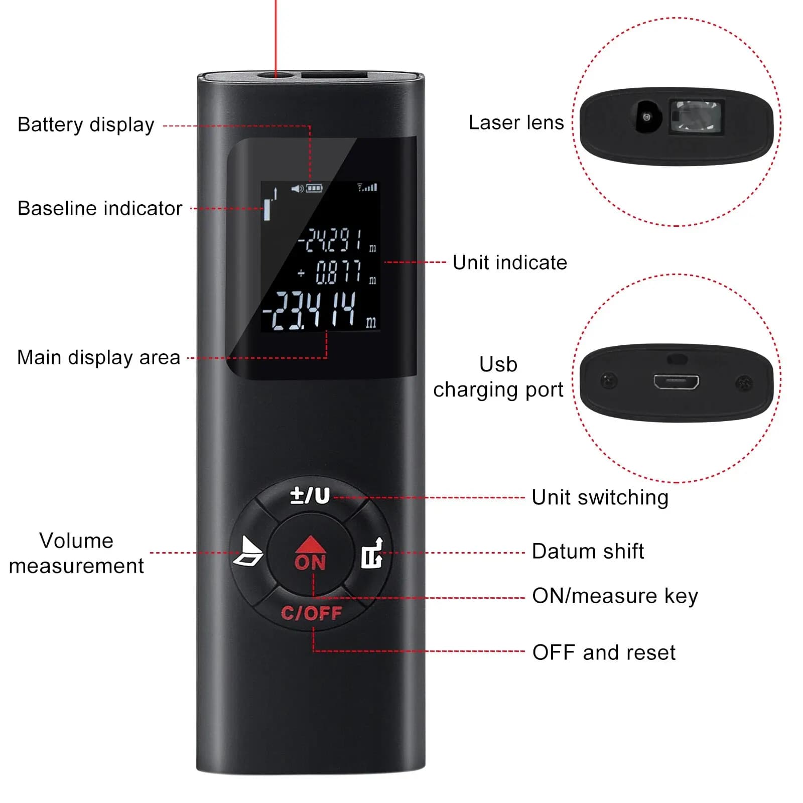 Mini télémètre laser 40M/60M rechargeable USB - Portable et précis pour pêche nomade et légère