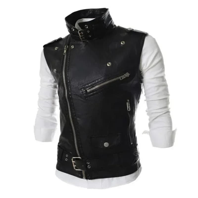 Veste en cuir homme slim fit zippée - Style coréen élégant pour pêche urbaine et sorties