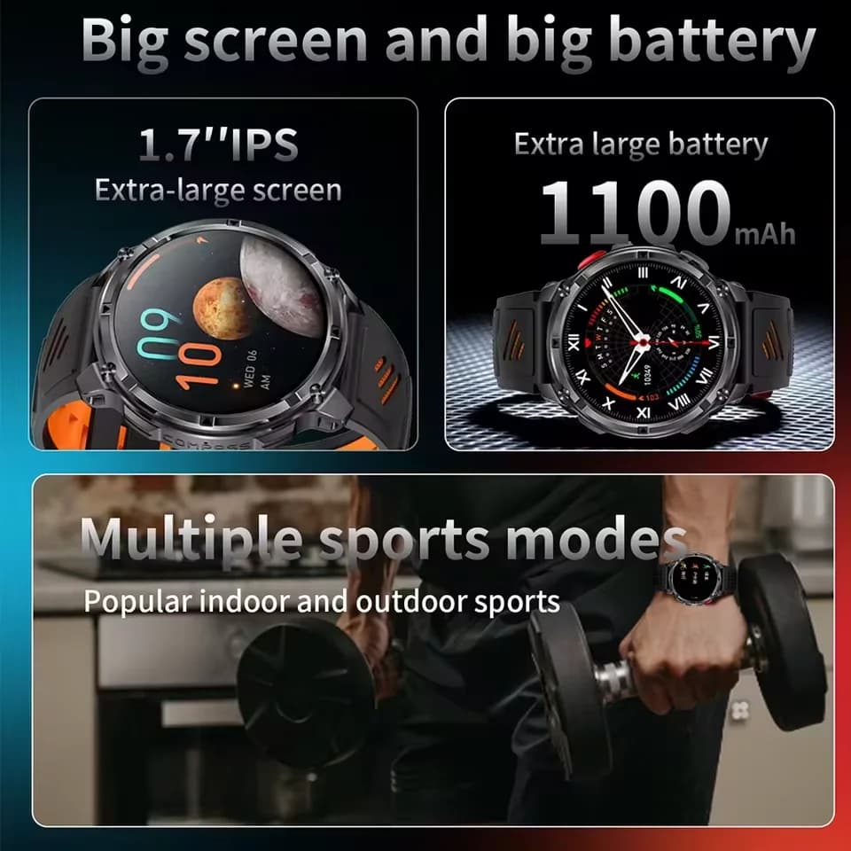 Montre T-Rex3 Pro 2026 - Batterie 1100mAh, GPS Trajet, Étanche 5ATM, Boussole Militaire Smartwatch Outdoor