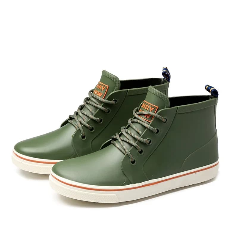 Bottes pluie homme lacets plateforme antidérapantes imperméables travail mode extérieur couple cheville