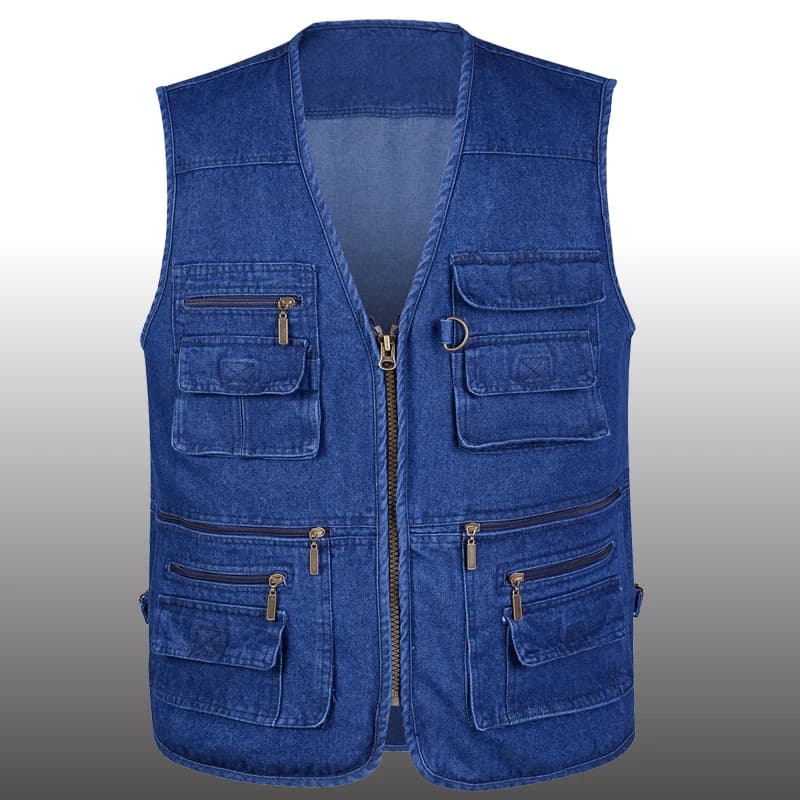 Veste sans manches en jean coton homme 16 poches casual outdoor plus taille 5XL