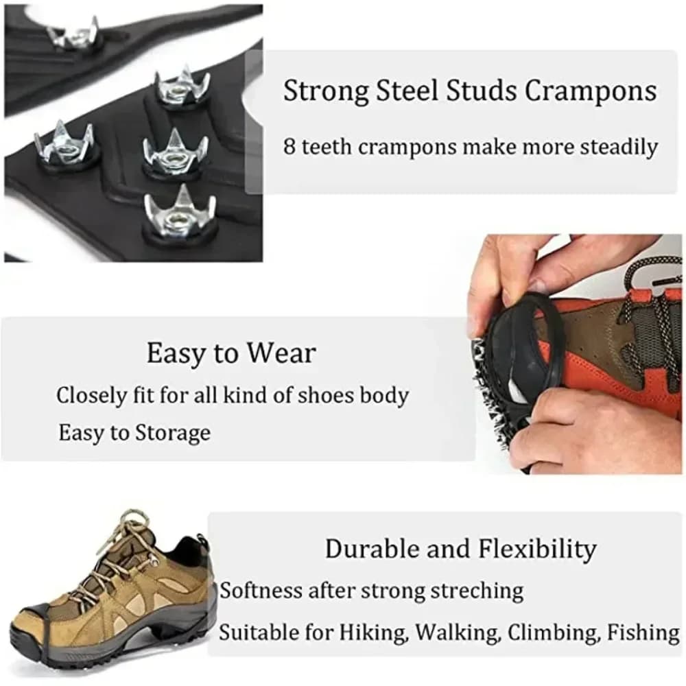 Crampons 8 pointes pour chaussures de pêche hivernale - Anti-dérapant glace et neige sécurité