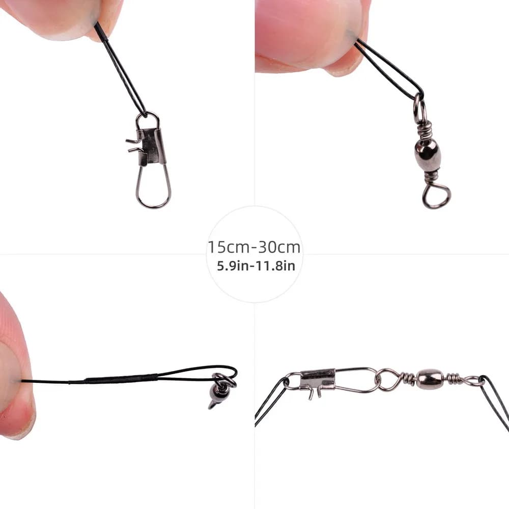 20PCS bas de ligne anti-morsure Aorace en acier avec émerillon pour pêche carnassier et gros poissons