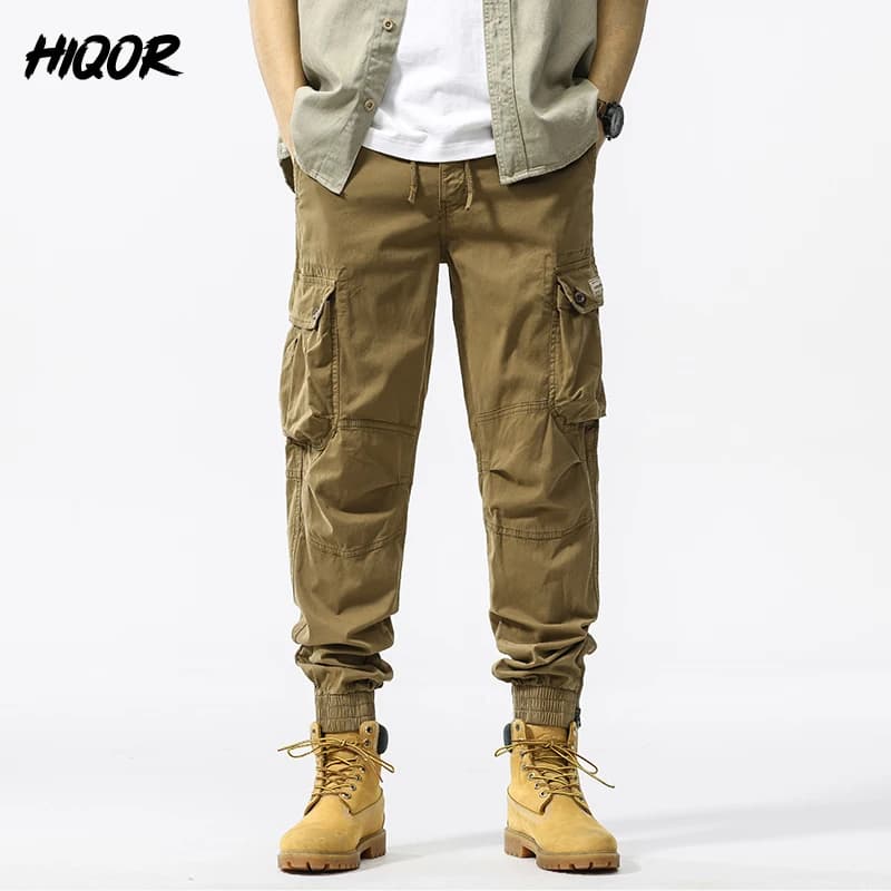 Pantalon cargo coton ample HIQOR homme baggy loose Y2k surdimensionné pêche travail outdoor