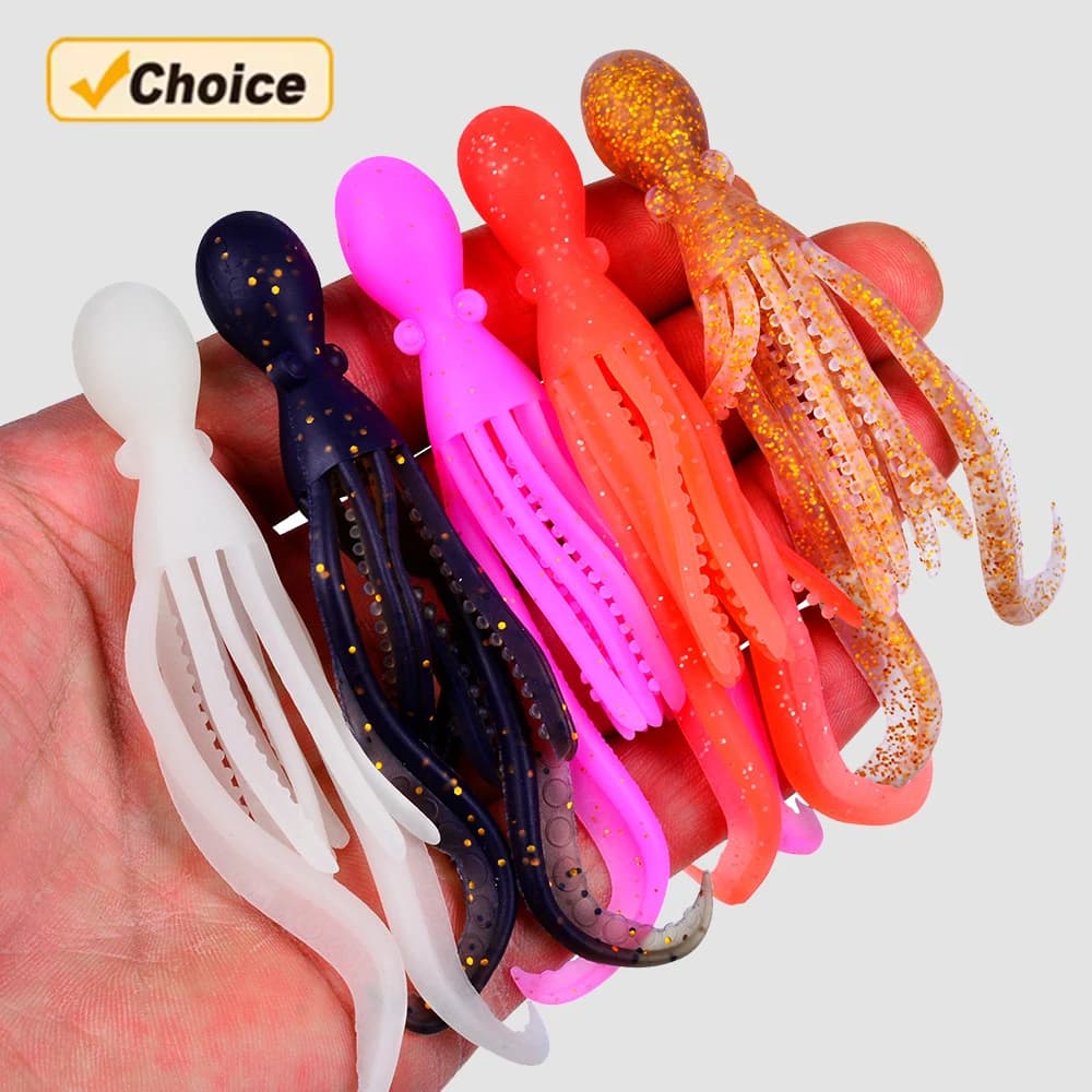 Leurre souple lumineux poulpe 5 pièces pour pêche au thon à la traîne et jigging appât