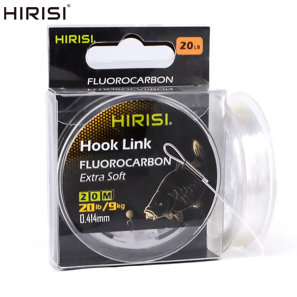 Ligne fluorocarbone Hirisi 20m rigide pour montage chod rig carpe 15lb à 32lb transparente invisible