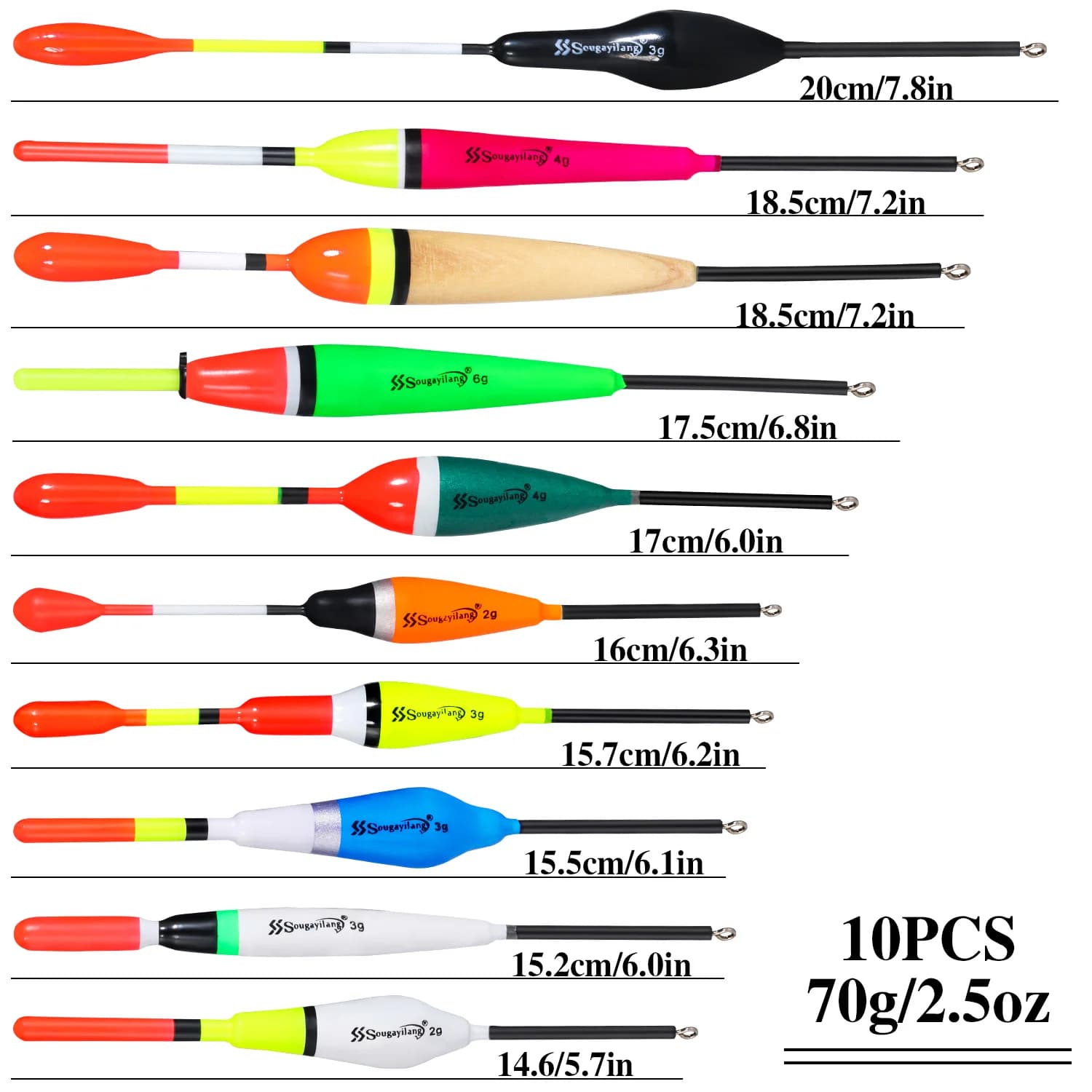 Set Sougayilang 10 flotteurs pêche professionnels - Flotteurs verticaux multifonctions avec hameçons chinois