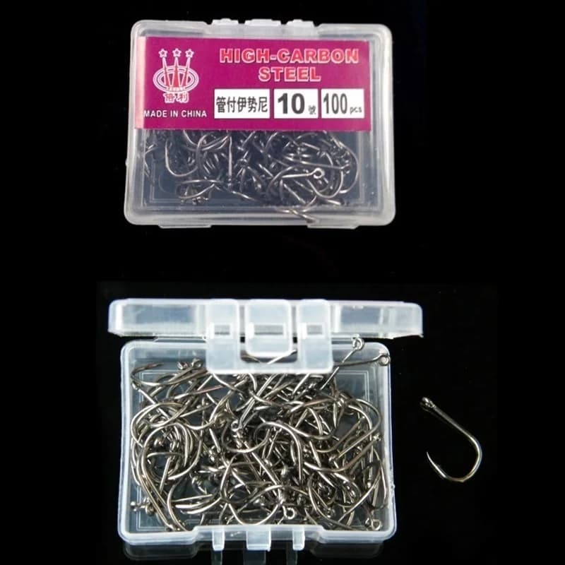 100 hameçons circle black acier carbone #3 à #12 barbelés pêche mer rivière avec trou