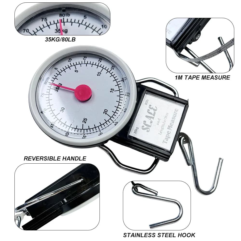 Limnoid Portable Hanging Scale with Tape Measure 35kg Capacity Lightweight Weigh