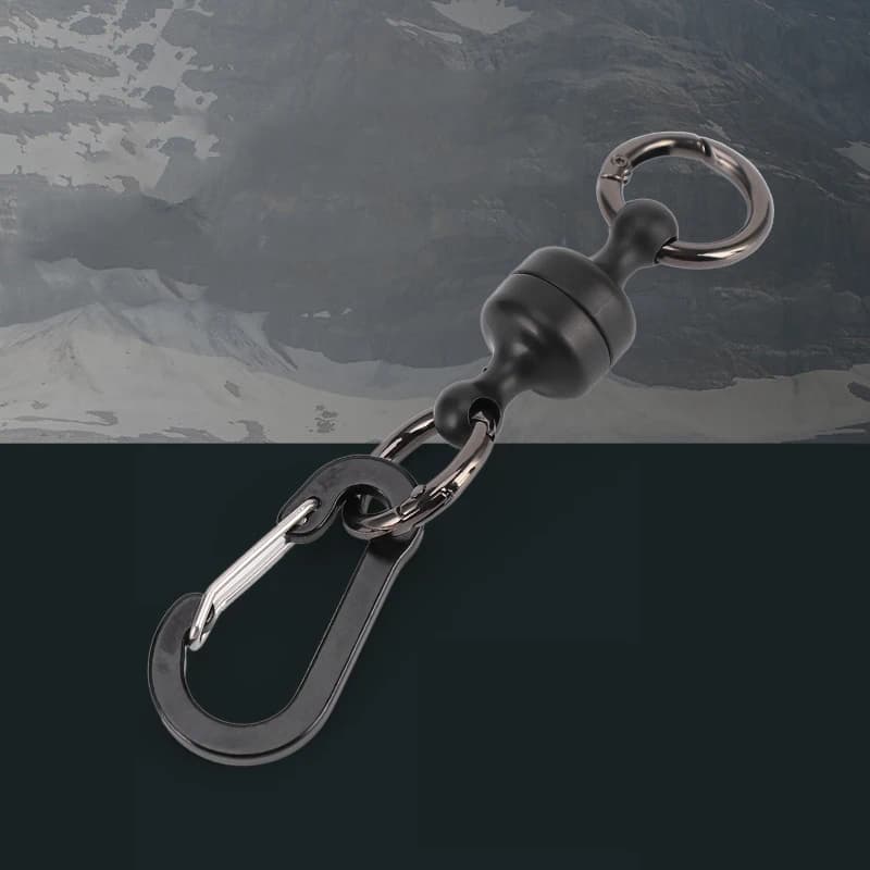 Porte-épuisette magnétique MRC en acier avec mousqueton alu et dragonne pour pêche rapide et sécurisée