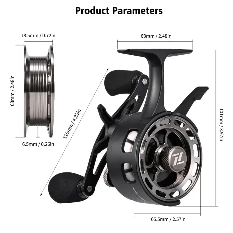 Moulinet pêche glace grand diamètre bobine avec freespool et spool métal 3+1 pour appâts fluides