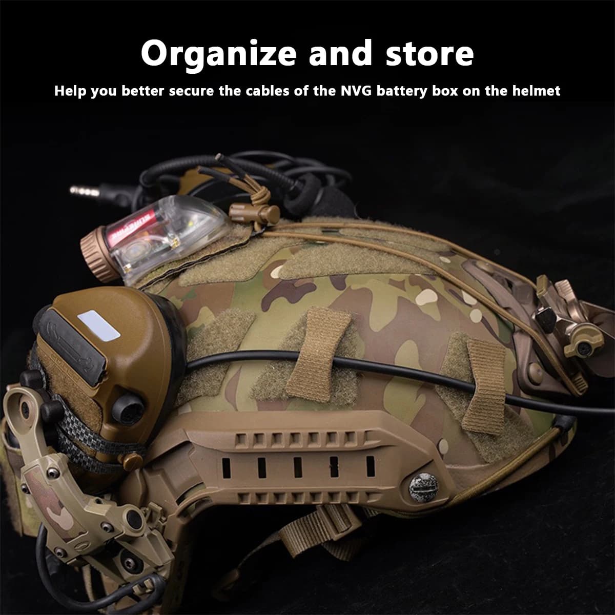 Kit gestion câbles 8 pièces pour casque tactique - Organisateur fils NVG et communications avec sangles auto-agrippantes