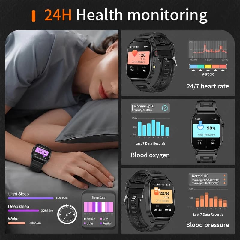 Montre intelligente LIGE avec lampe torche et écran 2.01" - Assistant vocal IA pour pêcheurs