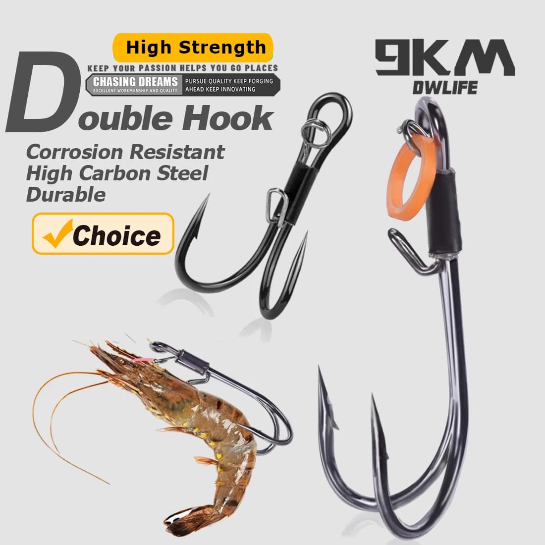 Hameçons double pour crevettes vivantes 9KM - 10 à 15 pièces résistants corrosion eau douce et mer