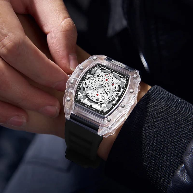Montre homme fashion barillet transparent étanche quartz - Cadeau sport élégant pour homme