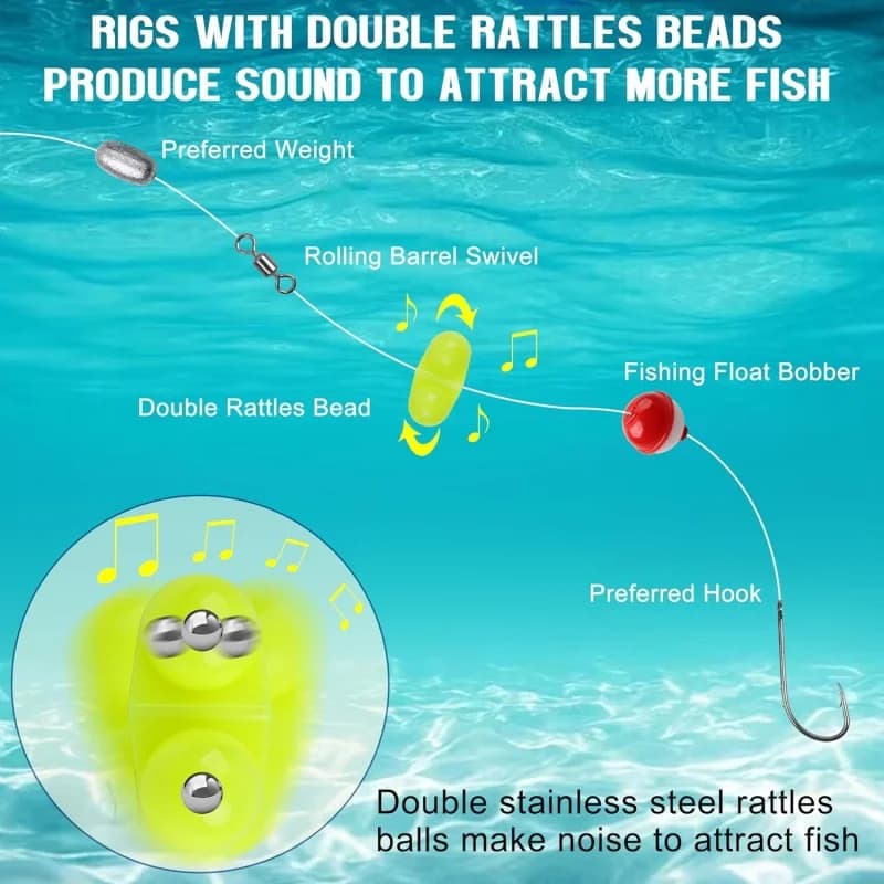 Perles attractives à grelots double pour pêche - Alarme sonore pour silure et black-bass