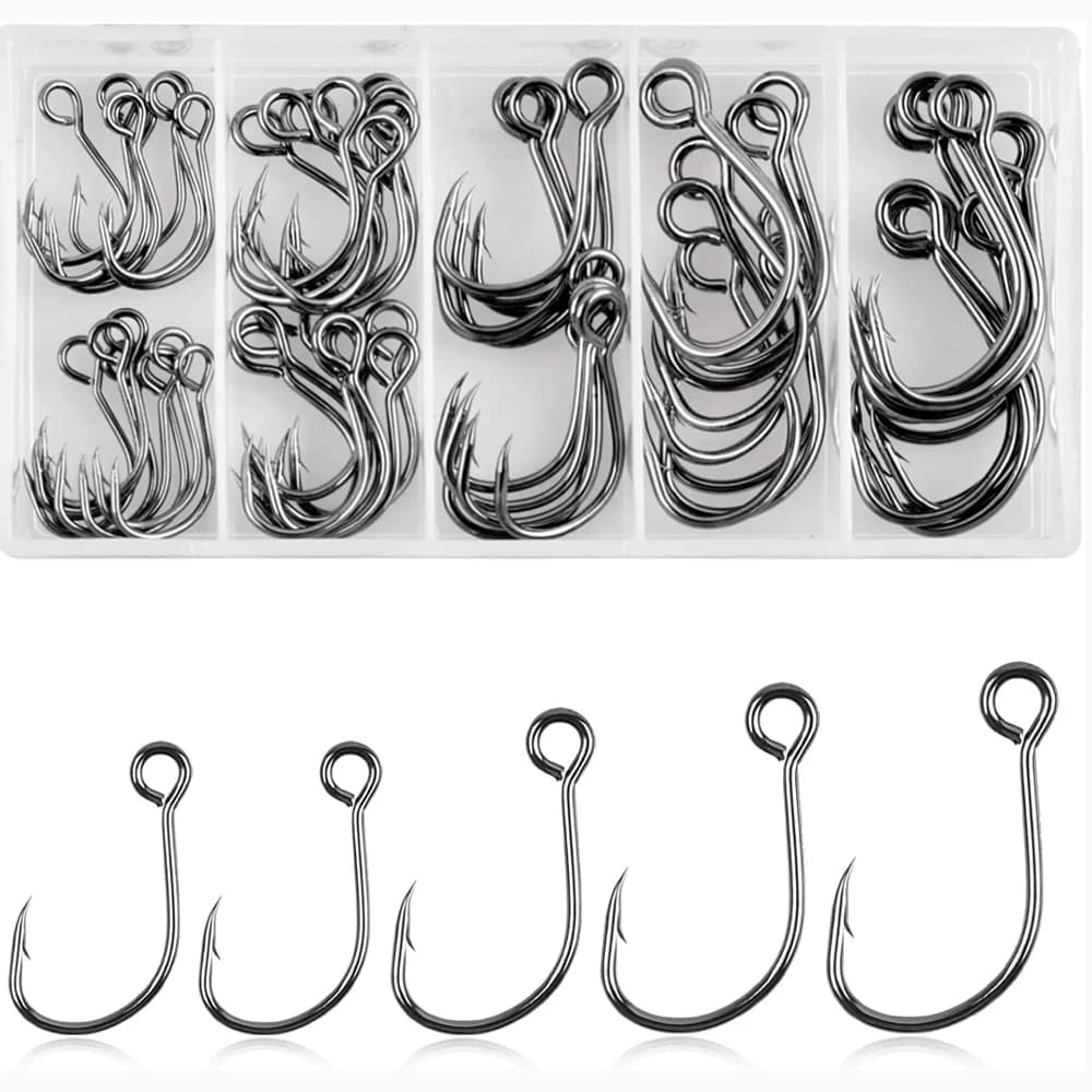 Hameçons à œil unique 60 pièces pour leurres spinner - pêche au bar et truite avec accroche optimale