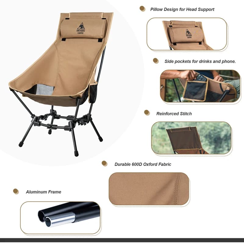 Chaise pliante camping OneTigris dossier haut - Siège confortable pour pêche trekking jardin plage