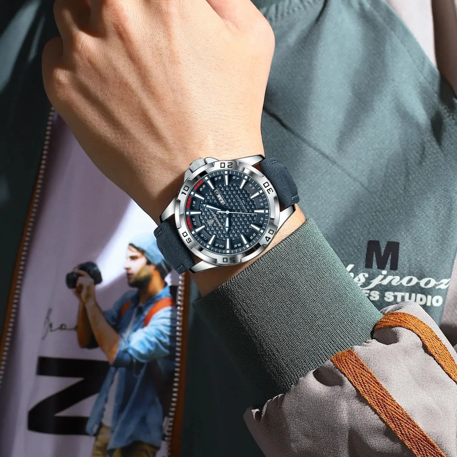 Montre homme POEDAGAR luxe étanche - Cadran lumineux avec date et semaine pour sport et élégance