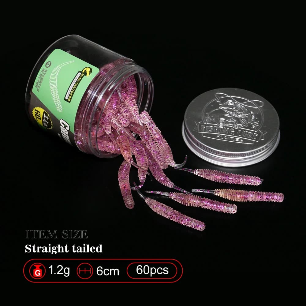 Lot 60 leurres mini soft worm 6cm 1.2g pour pêche black bass et carnassiers - shrimp jerkbait soft bait pesca