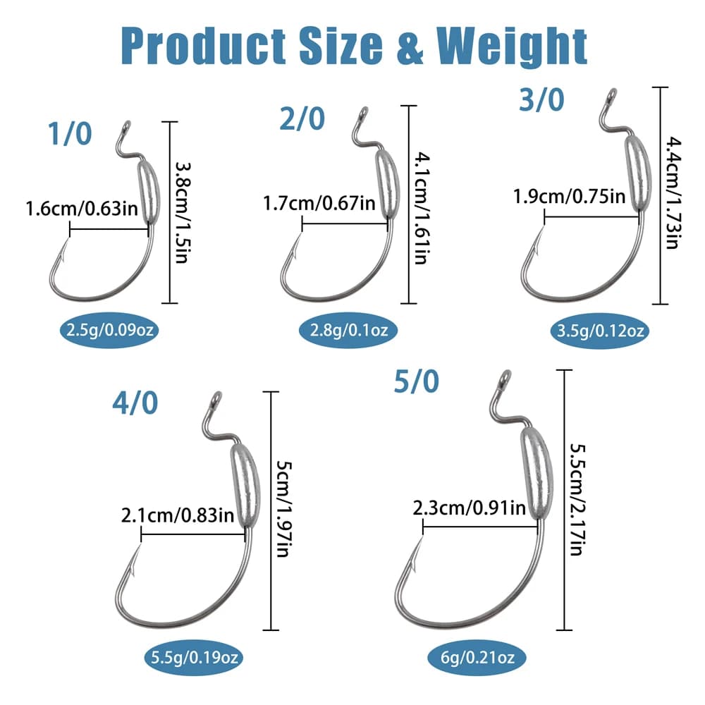 25 hameçons texas rig weighted offset pour bass - pêche eau douce et mer