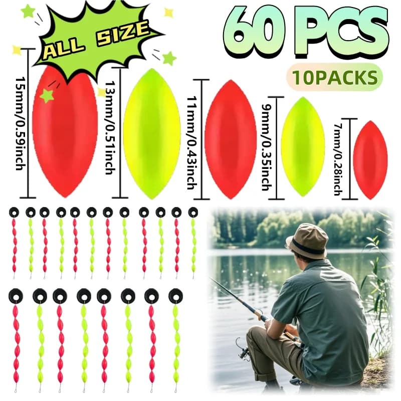Flotteur pêche 60 pièces 10 packs multifonction 6 en 1 type étoile sept étoiles flottant mousse accessoires