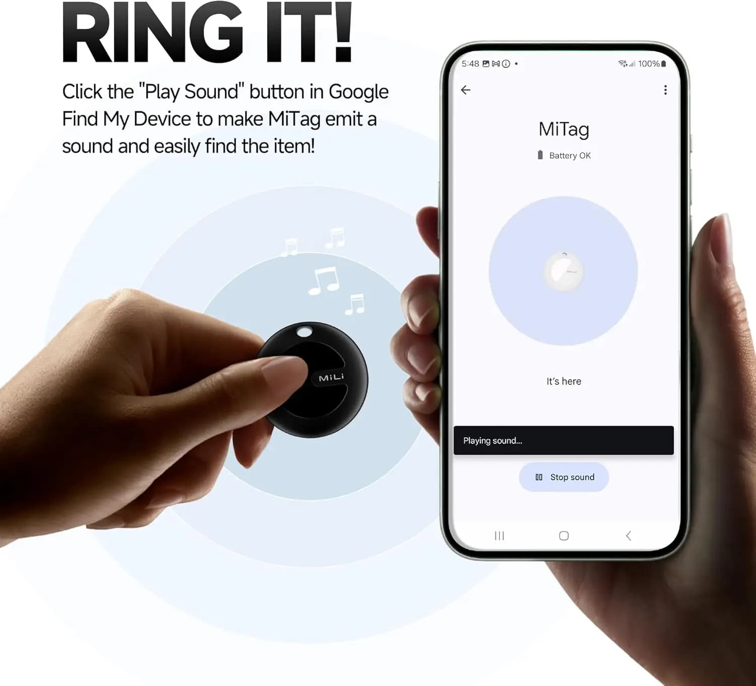 Tracker GPS MiLi compatible Google Find My pour Android - Traqueur d'activités étanche pêche
