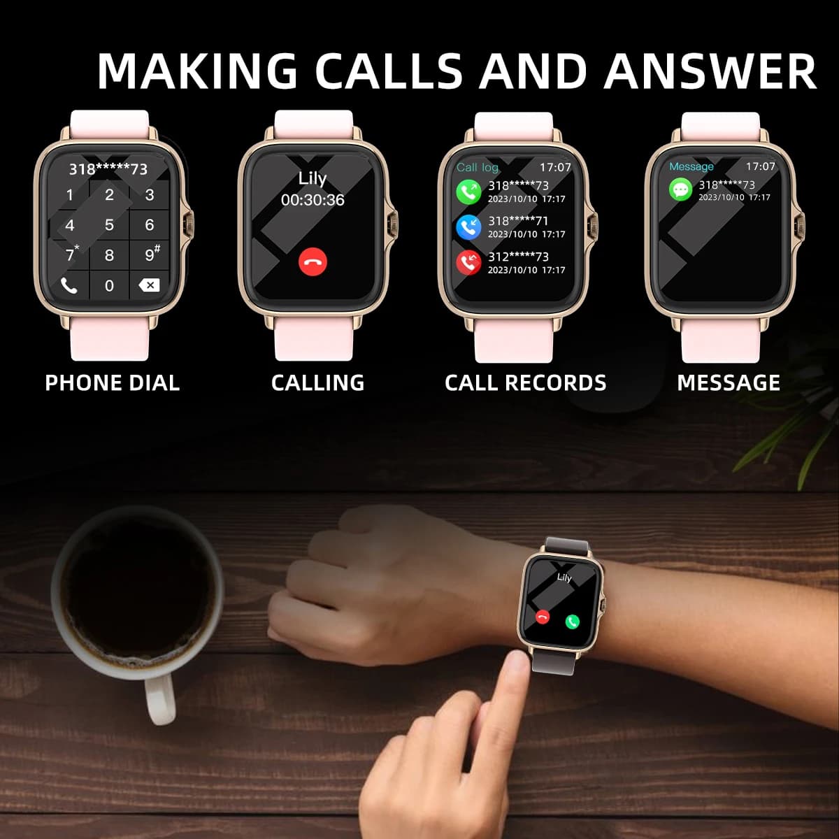 Montre connectée étanche 1.83" réponse messages appels monitoring sommeil podomètre alertes iPhone Android
