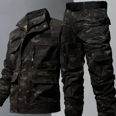 Uniforme camouflage war games pêche tactique veste salopette multi-poches training CS 2 pièces