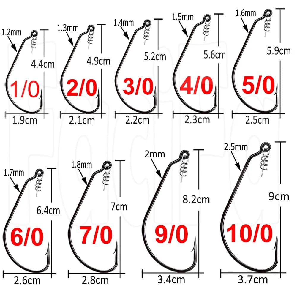 20 hameçons pêche leurres souples gros gap pour carnassiers black bass en acier carbone haute résistance