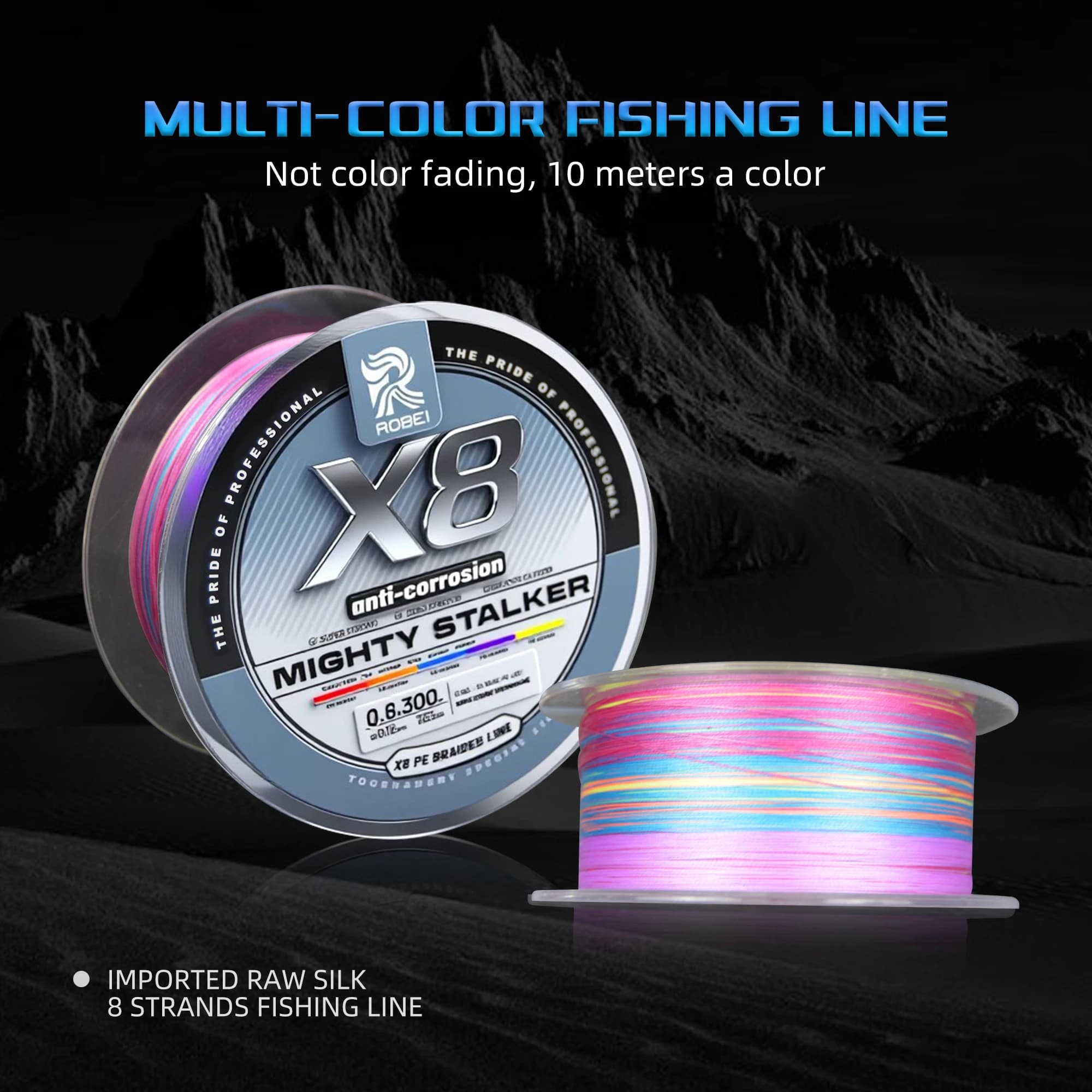 Ligne de pêche mer 300M résistante 8 brins tressée PE multifilament sans décoloration 10m par couleur