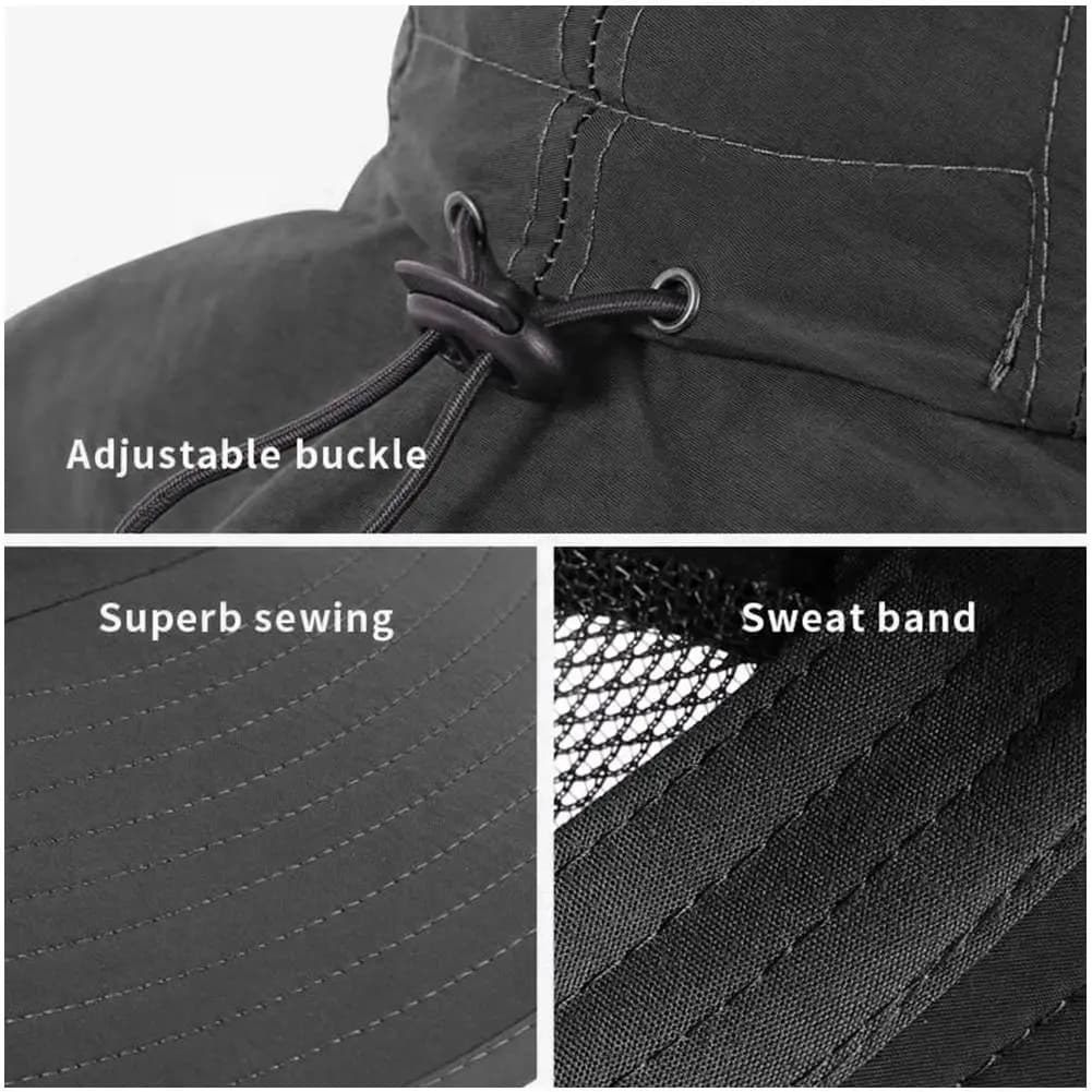 Chapeau de pêche à large bord avec protection cou et réglable pour randonnée et camping anti-UV