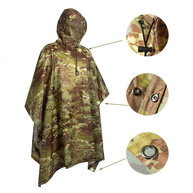 Poncho tactique pêche pluie - Protection imperméable discrète activités pêche