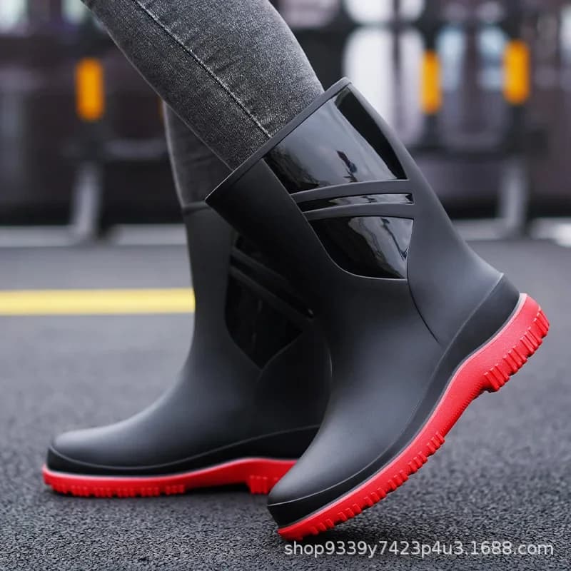 Bottes de pêche mi-mollet épaisses PVC imperméables antidérapantes cuisine travail extérieur