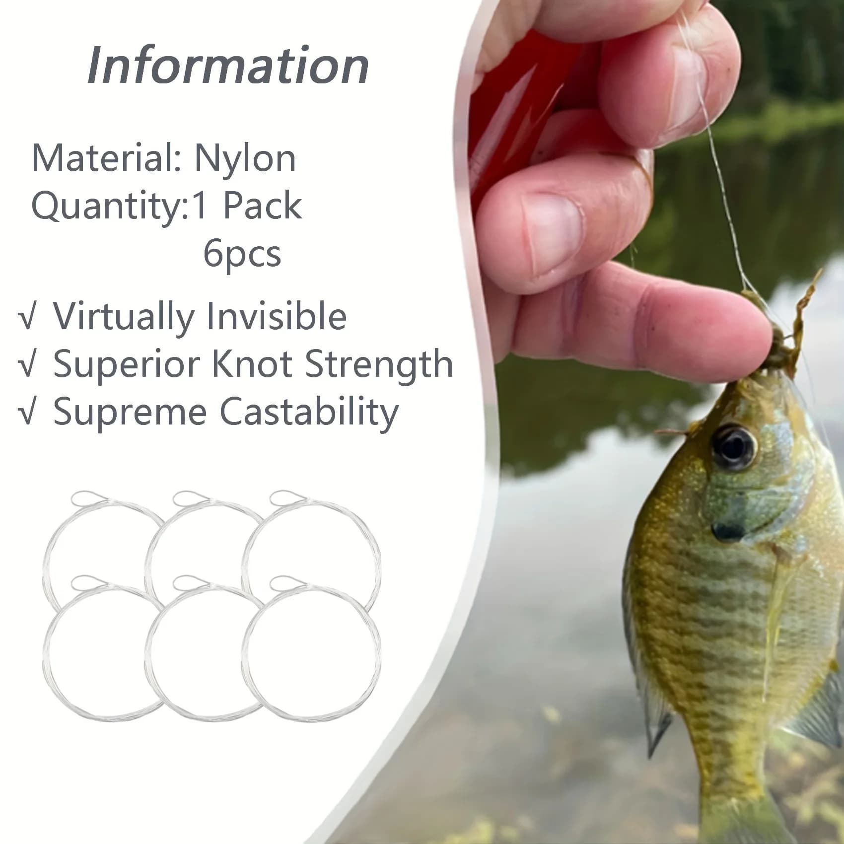 Bas de ligne mouche Aventik 9ft 12ft 15ft pré-noué nylon 6 pièces transparent fuselé