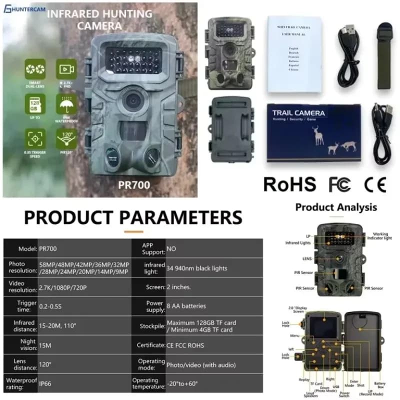 Caméra sans fil 2.7K écran LCD IP66 étanche - Vision nocturne 940nm IR pour chasse extérieure