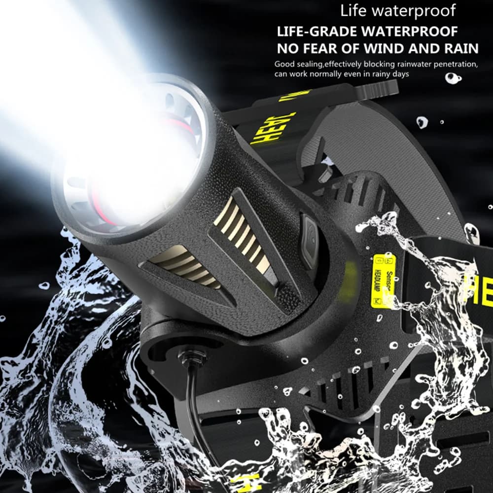 Lampe frontale LED XHP360 ultra puissante rechargeable USB pour pêche nocturne et camping