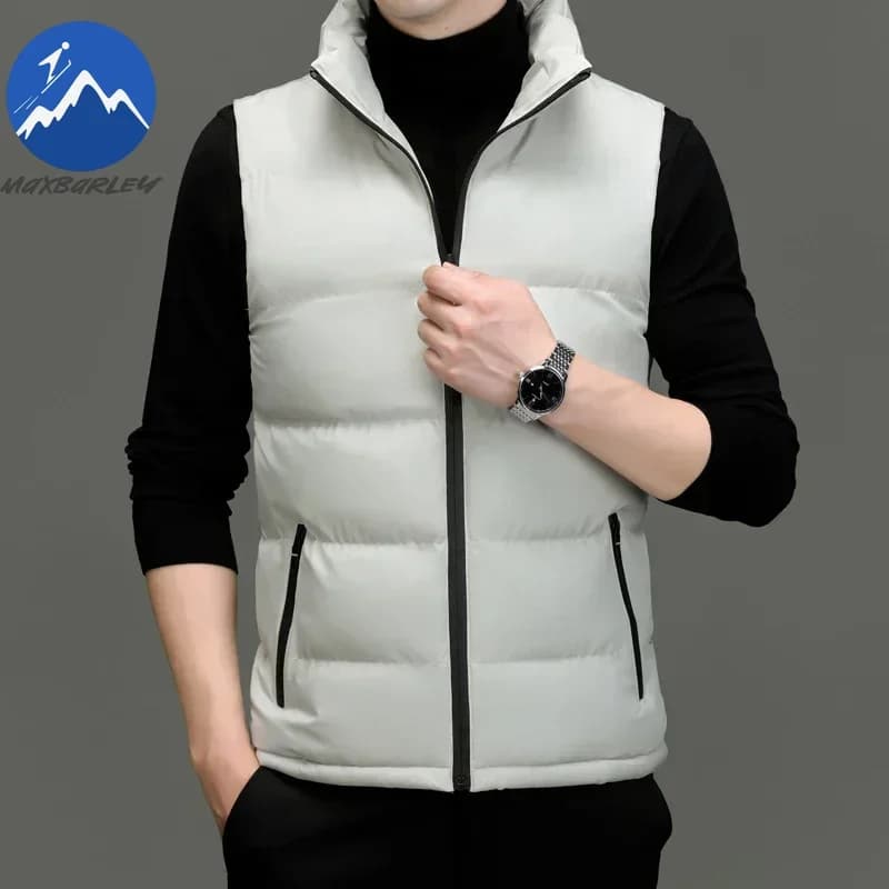 Veste hiver 2025 homme sans manches épaisse chaude coupe-vent col montant doublure coton pêche