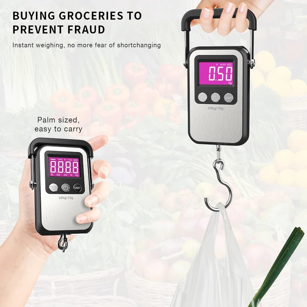 Balance numérique suspendue rechargeable 60kg/10g en acier inoxydable pour pêche et usage domestique
