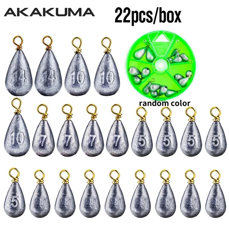 22 plombs plomb boîtés 3.5g 5g 7g 10g 14g avec émerillons laiton pour pêche Drop Shot