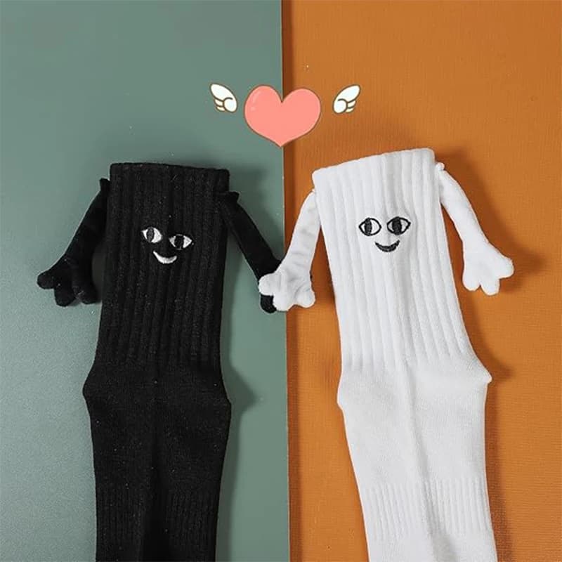 Chaussettes couple main dans main magnétiques drôles - Cadeau fête Noël saisons solides couleur