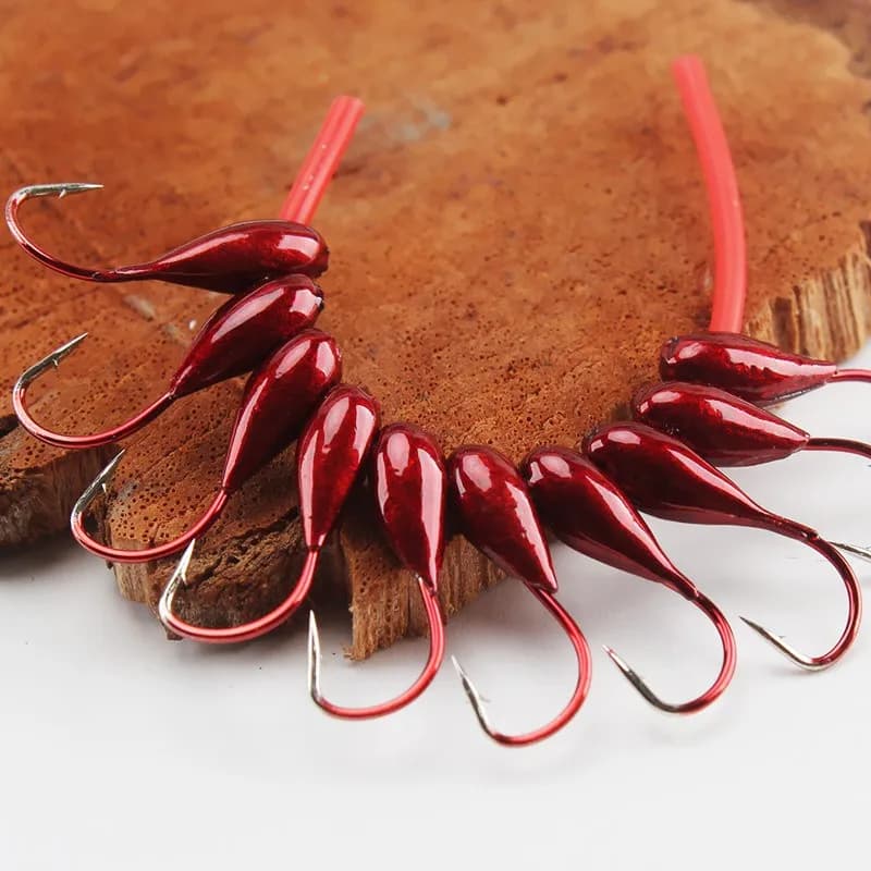 Hameçons de pêche à la carpe avec appât ver rouge, têtes renversées ultra-réalistes, tailles 0.1 à
