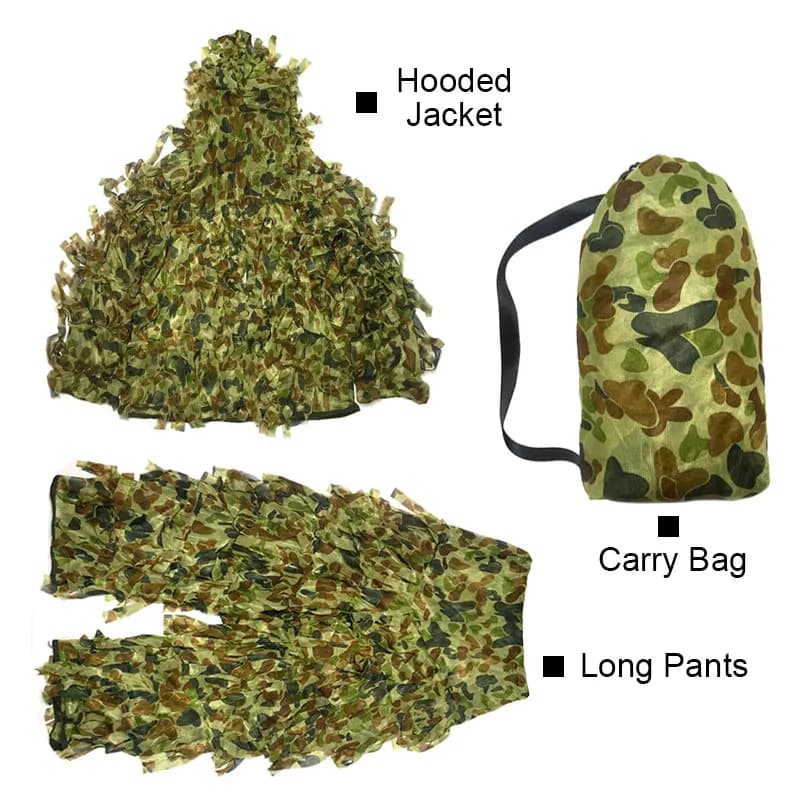 Ensemble Ghillie 3 pièces Yowie feuilles camouflage pêche chasse bionique unisexe tactique