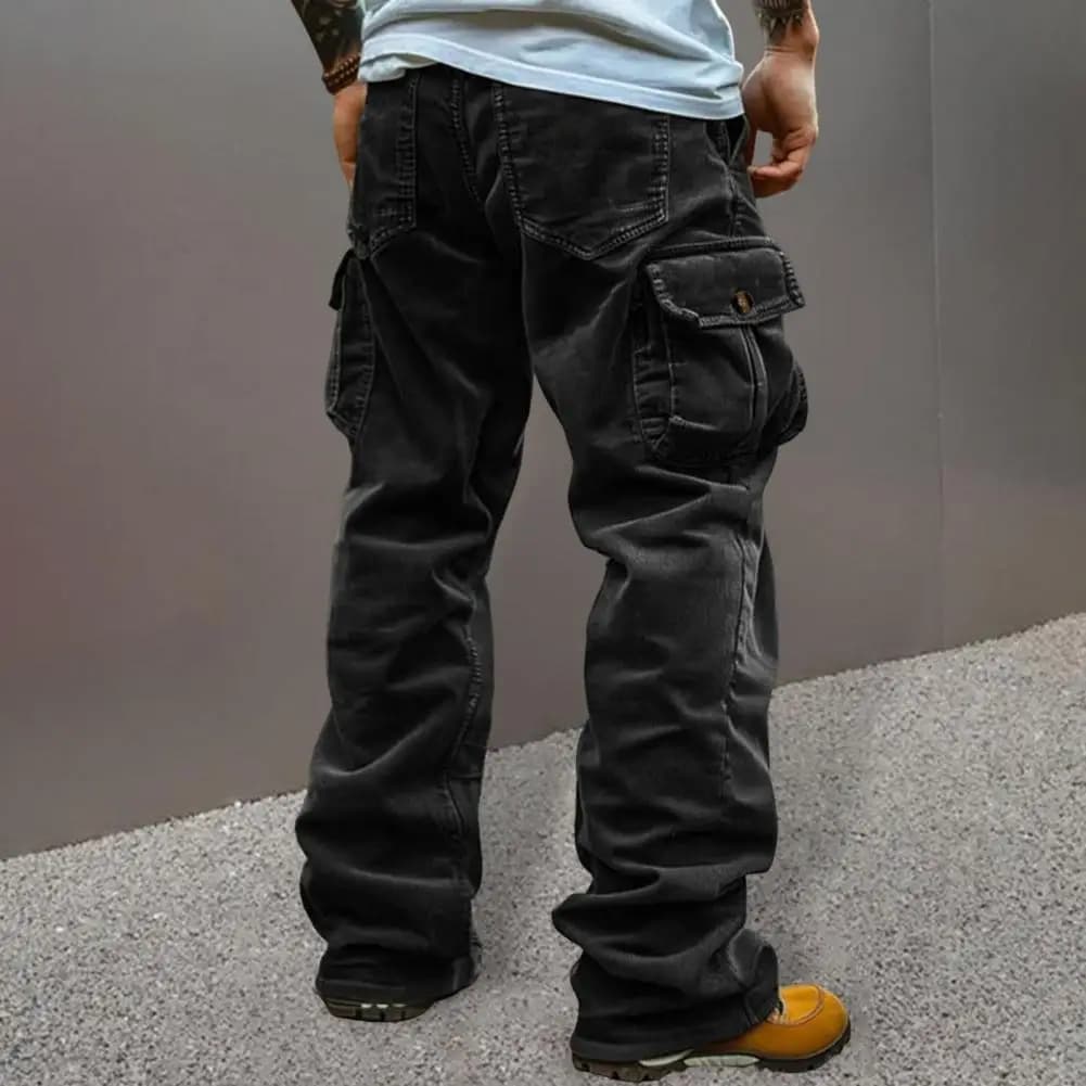 Pantalon velours côtelé cargo homme style rétro multi-poches pour pêche décontractée