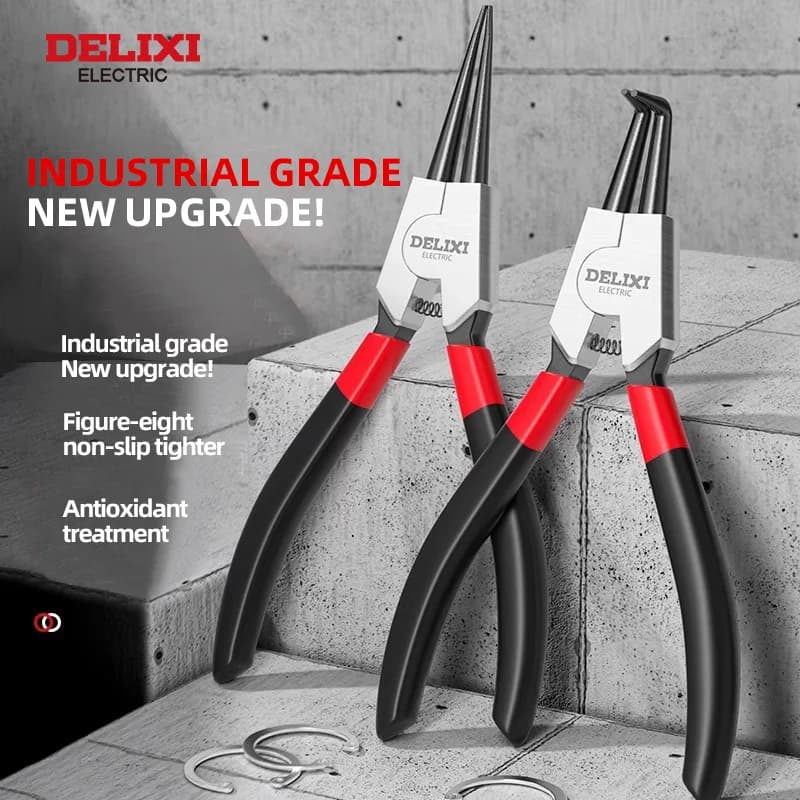 Pinces circlips DELIXI ELECTRIC 5 fonctions - Pince à bec long pour anneaux retenue installation retrait arbres