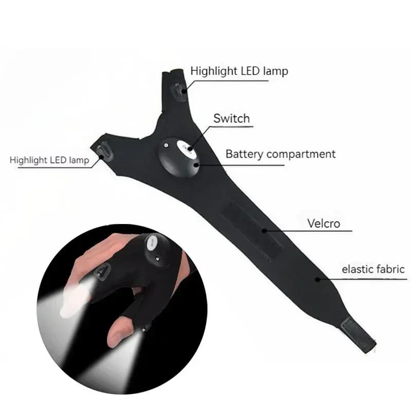 Gants sans doigts LED étanches pour pêche, vélo et randonnée - Lampe intégrée éclairage